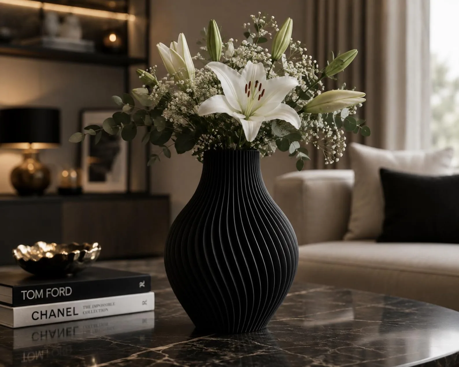 Handmade Ceramic Ribbed Vase